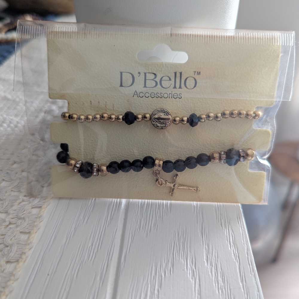 Gold and Black Beaded Bracelet Set